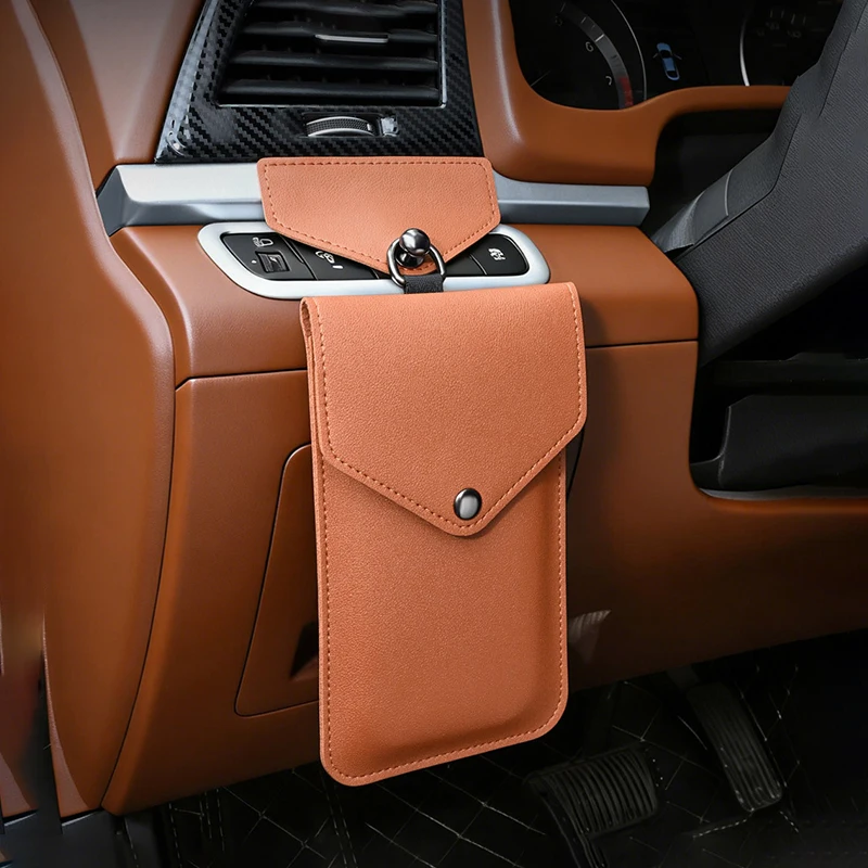 

1Pc PU Leather Car Interior Organizer Storage Bag Adhesive Pouch for Dashboard Console Side Suitable for Toyota Honda VW Ford