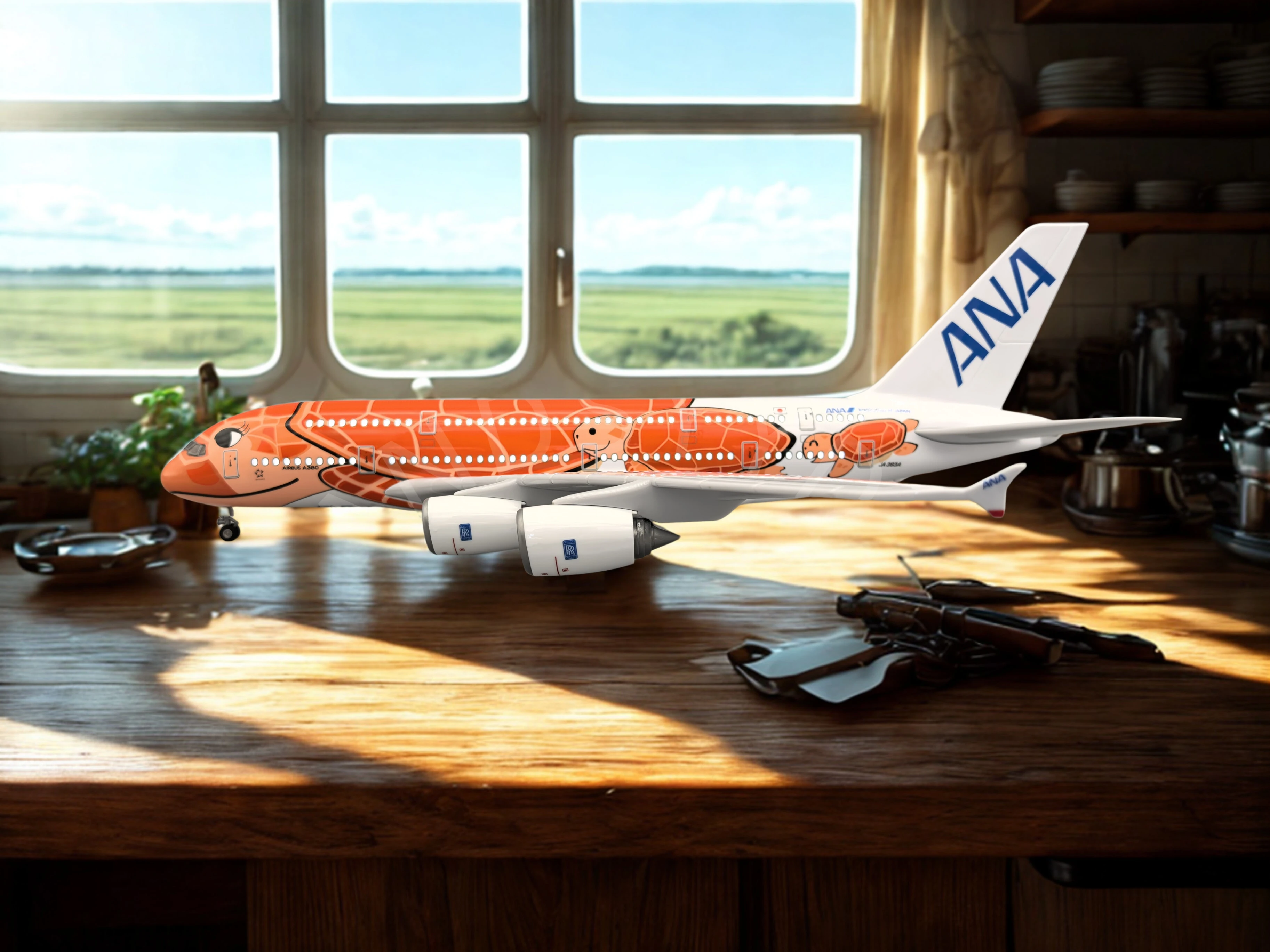 

1:160 scale aircraft 47CM Japan Air ANA Toys A380 Model Plane Cartoon Orange Sea Turtle Airlines Diecast airplane kids toys