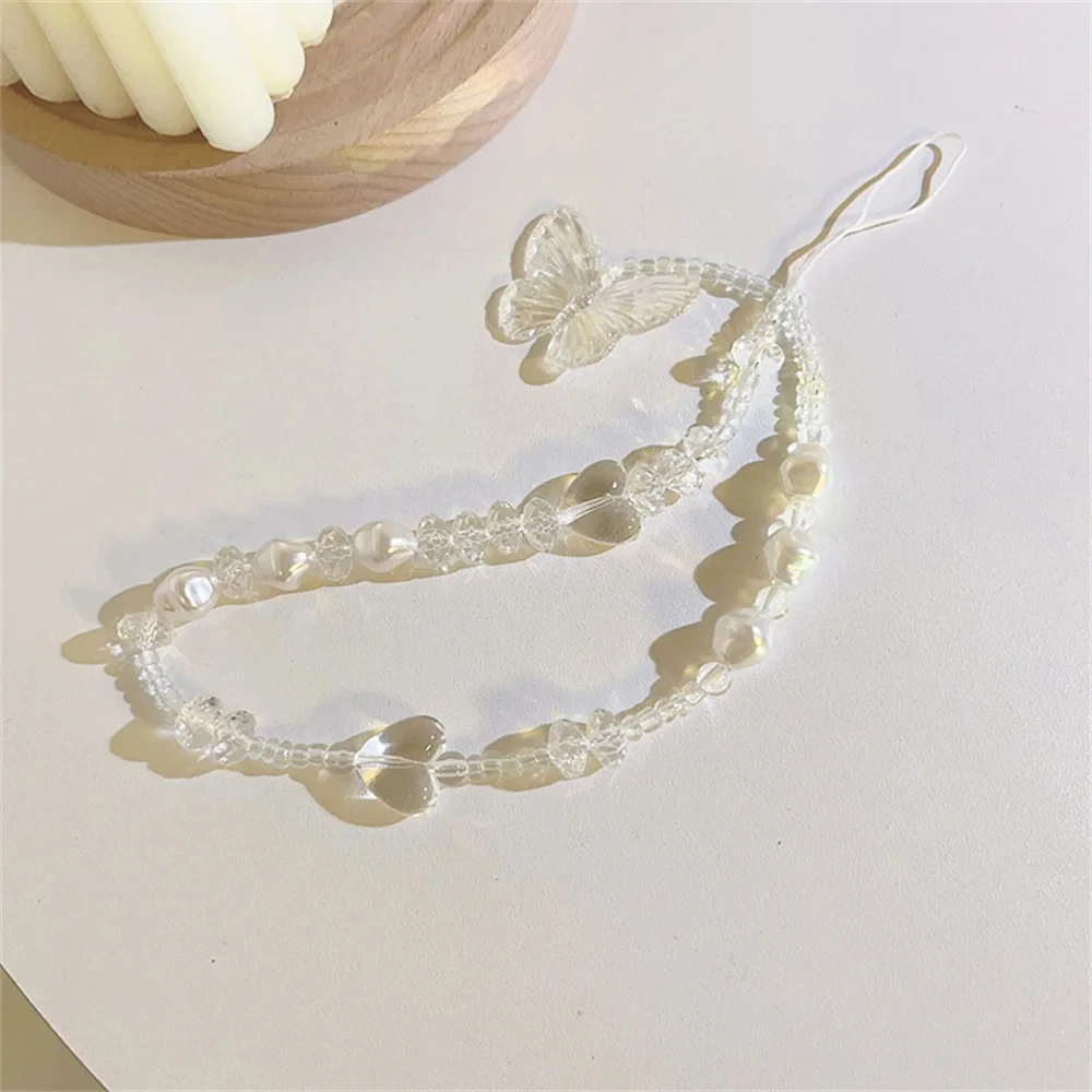 Pearl Heart Butterfly Phone Chain Trendy Pendant For iPhone Samsung Universal Accessories Cute Phone Hanging Rope For Girl