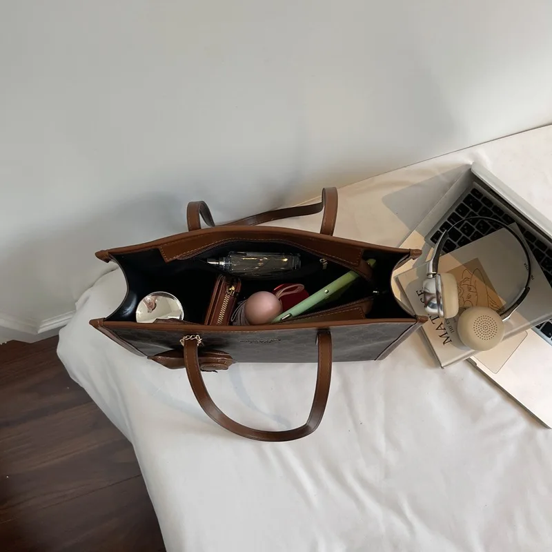 حقيبة حمل كلاسيكية للنساء حقيبة كتف ذات سعة كبيرة للعمل، حقيبة تسوق قماشية قديمة بمقبض علوي، ركاب واسع #3