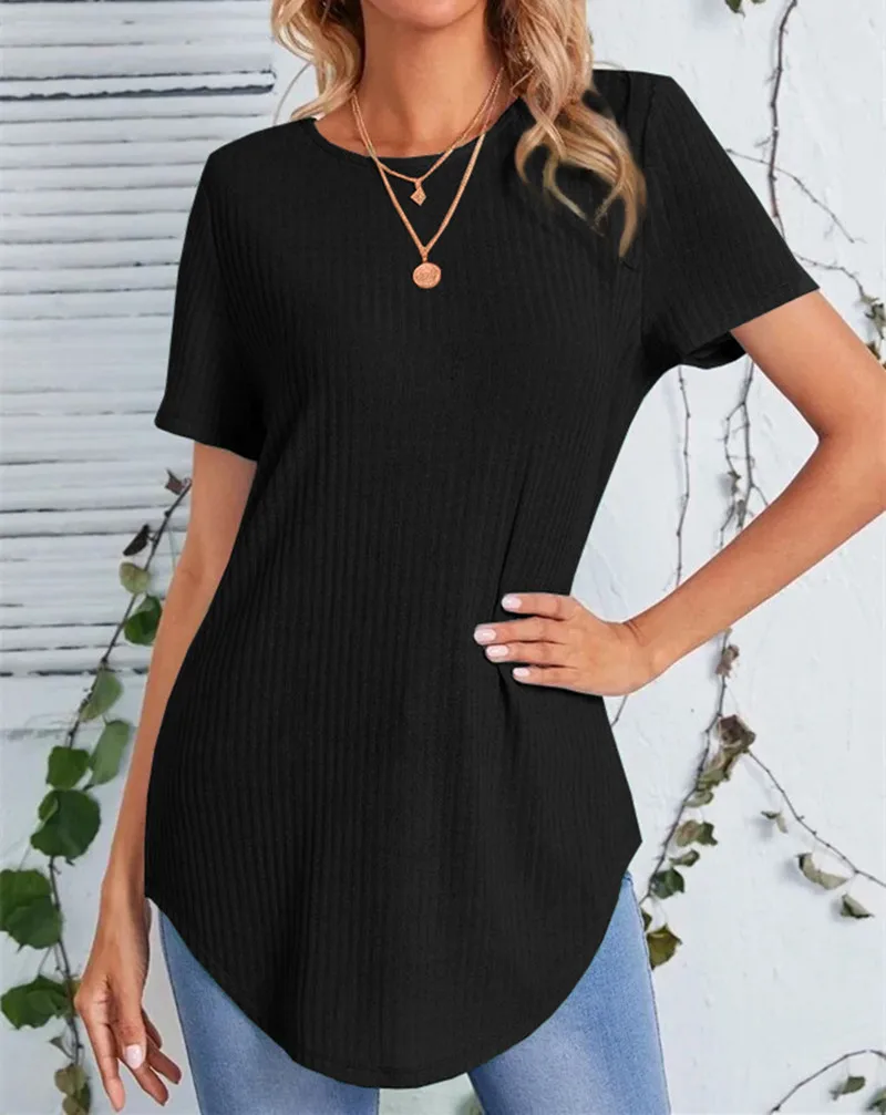 Spring and Summer New Women's Back Single-breasted Casual Loose T-shirt