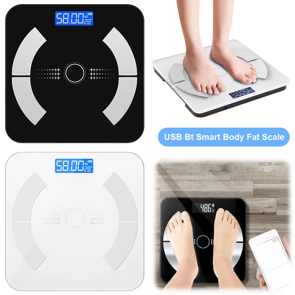 Smart Body Fat Scale with Smartphone APP Weight Scale Bluetooth-Compatible Fat BMI BMR Muscle Mass Digital Bathroom Weight Scale