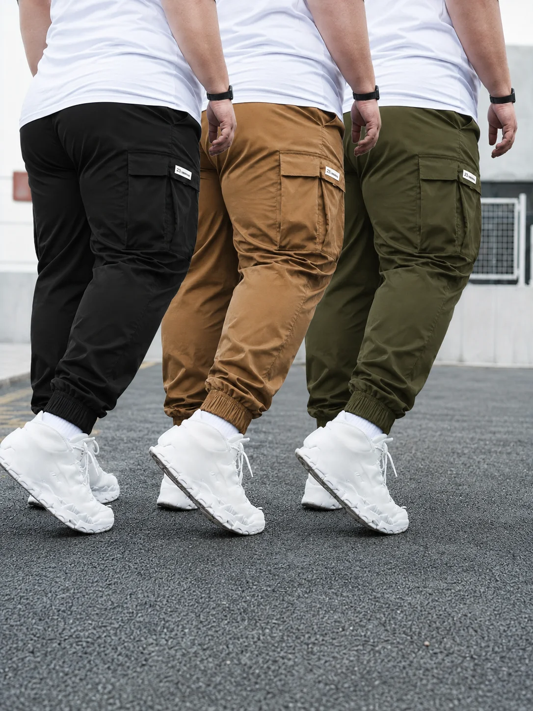 3-Pack Big Size Men's Casual Work Pants with Diagonal Pockets Drawstring Design Lightweight Sport Style Straight Leg Comfortable