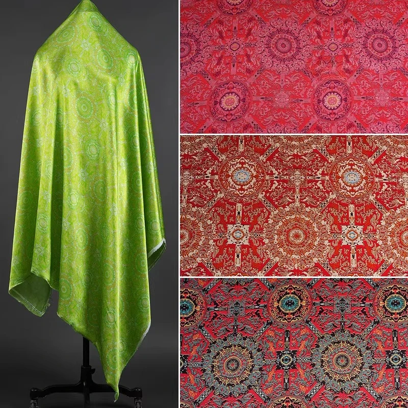 

Eight Auspicious Xiangyunsha Silk Fabric Retro Elegant Breathable for Hanfu Qipao Slip Dresses Chinese Designer Apparel Textile