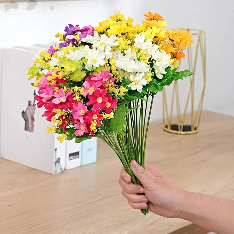 Ramo de flores de Margarita Gerbera Artificial, 7 tenedores, para decoración del jardín del hogar, arcos de boda DIY, ramo de novia de pared de flores