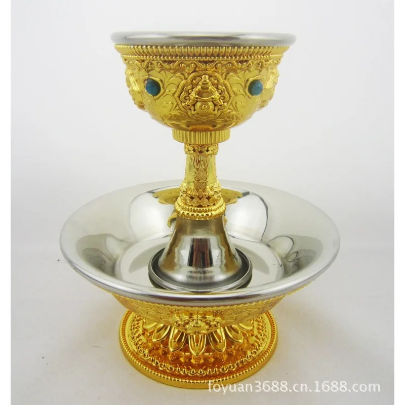 Medium-sized copper gilt Eight Auspicious Symbols protective cup with exquisite stainless steel inner liner, 14.5cm high