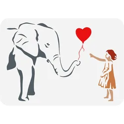 1pc Banksy Girl and Elephant Stencil 8.3x11.7inch Reusable Banksy Girl Drawing Stencil DIY Balloon Girl Painting Template Banksy
