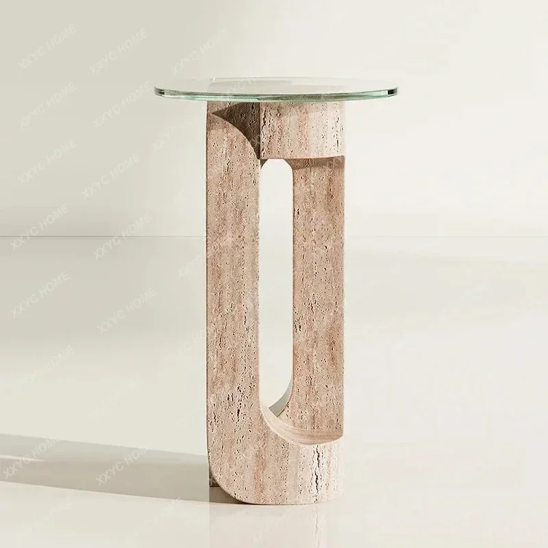 VHNatural travertine edge few high-end designer living room rounded corner few small coffee table model room sofa side table