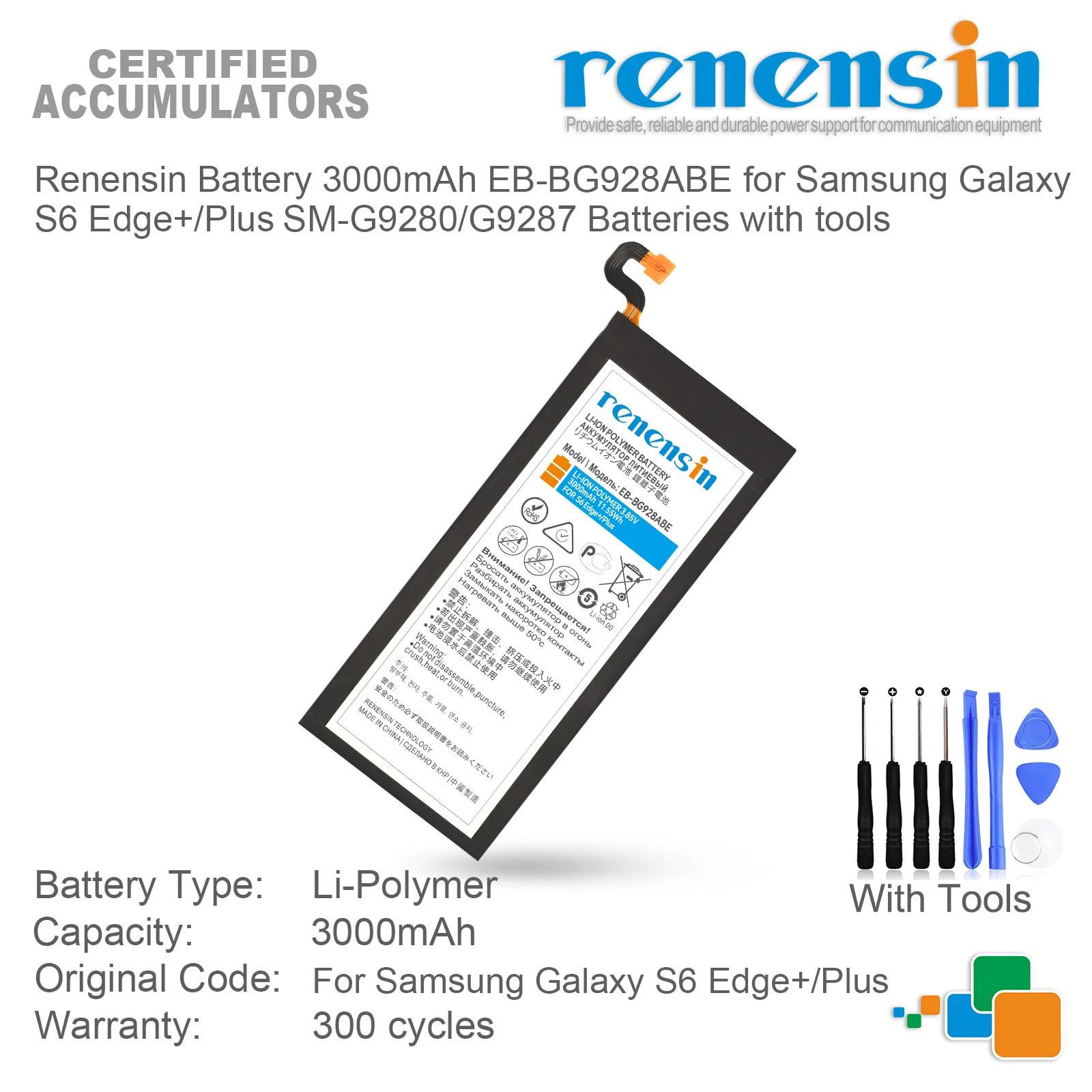 

Renensin Battery 3000mAh EB-BG928ABE for Samsung Galaxy S6 Edge+/Plus SM-G9280/G9287 Batteries with tools