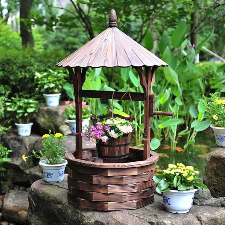 Wooden Wishing Well Bucket Flower Planter Patio Garden Outdoor Home Decor