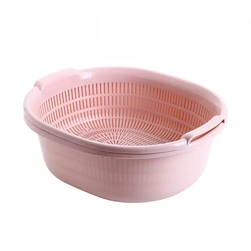 Double Layer Plastic Colander Set Thick Drain Basket Vegetable Fruit Washing Bowl Kitchen Food Prep Storage No Break