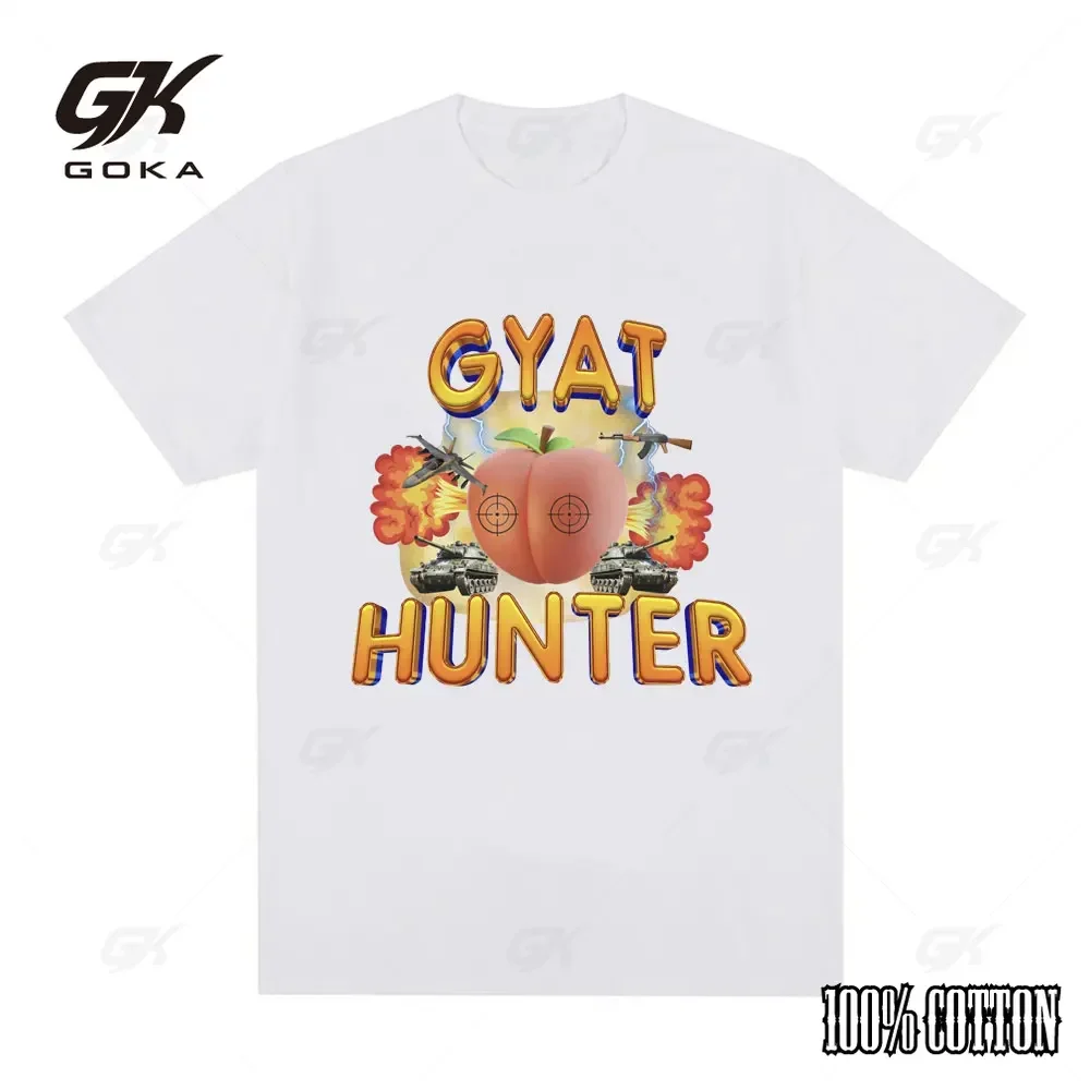 Gyat Hunter Funny Meme T-shirt Women's Fashion Retro Short sleeved T-shirt Casual Loose Large Man T-shirt Street Clothing