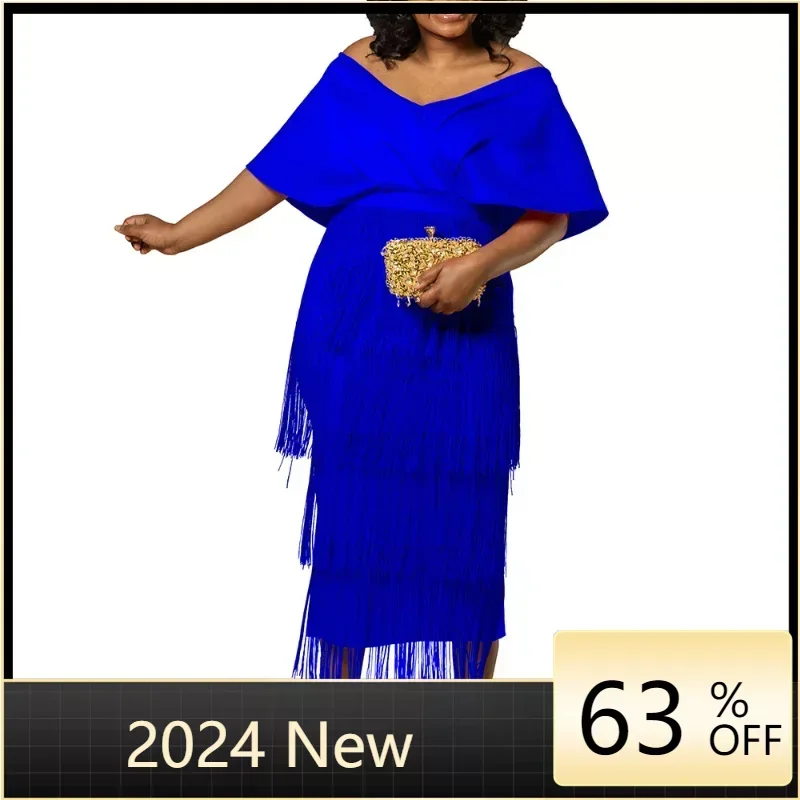 

African Long Maxi Dress Women's Tassels V-Neck Off The Shoulder Backless Daily Evening Party Dress African Dresses 2024 Summer