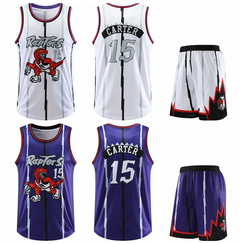 Raptors 15 Carter Home And Away Vintage Jersey Boys And Girls Basketball Suit Set Performance Suit Training Suit Tank Set