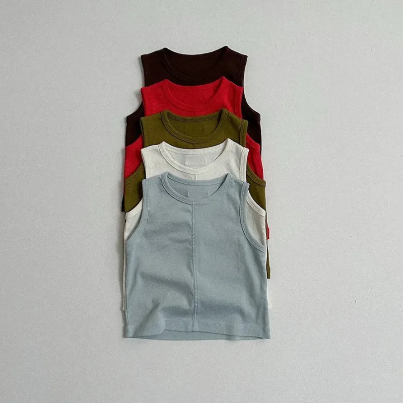 Children's Pure Color Vest Korean Style Small Children's 2026 Summer Style Boys and Girls Comfortable Top Shirt