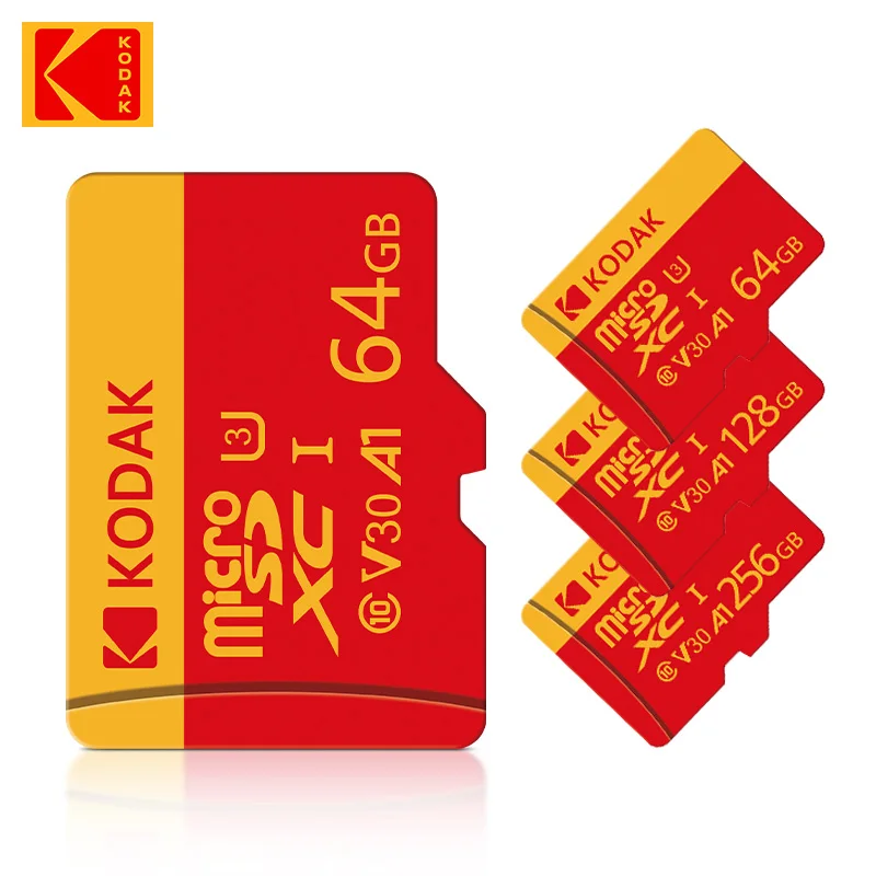 KODAK Micro SD Card U3 V30 128GB 256GB 64GB 4K High Speed TF Card for Phone Camera Drone Original TYPE-C Reader
