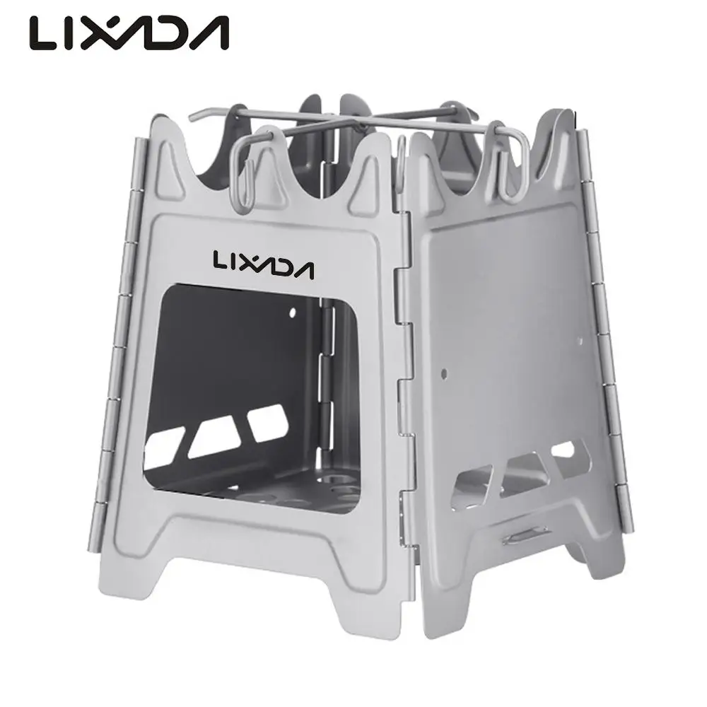 Lixada Foldable Ti/Stainless Steel Wood  Stove Outdoor Mini Fire Pits Hinge Bonfire Burning Stove for Camping Hiking Picnic