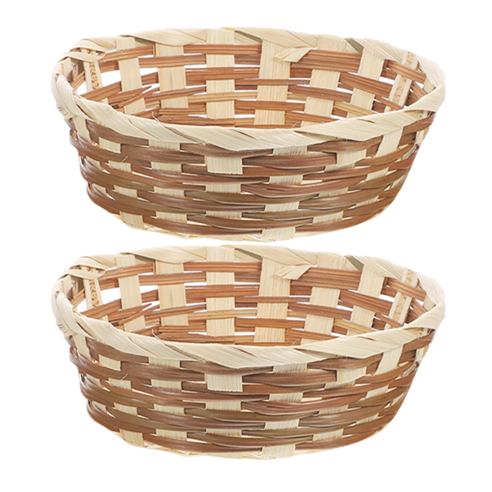 

2 Pcs Storage Basket Bamboo Fruit Desktop for Kitchen Bin Hand-woven Organizer Containers