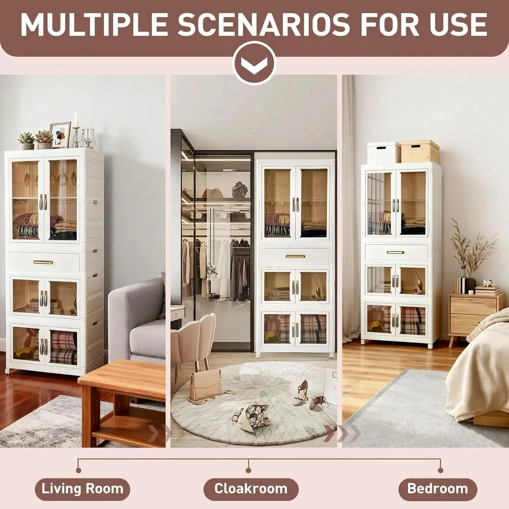 Pet Portable Wardrobe Closet with Hanging Rod Storage Organizer Large Plastic Cabinet for Clothes, Toys, Snacks view 3