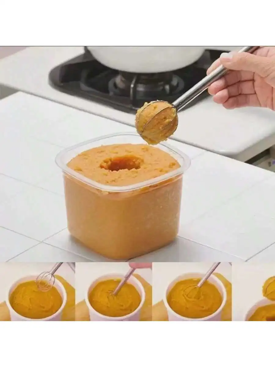 1pc 304 Stainless Steel Miso Sauce Mixing Spoon Double Head Measuring Mixer Egg Liquid Sauce Whisk