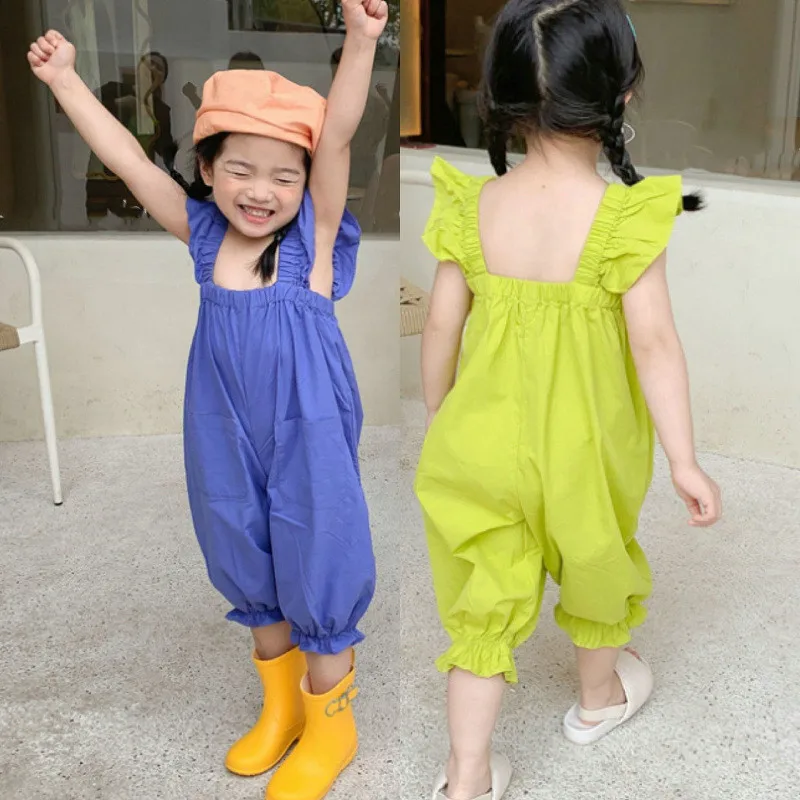 

Girls clthes Summer Green back bring pants Baby Thin Sleeveless Children's Clothing Girl Jumpsuits