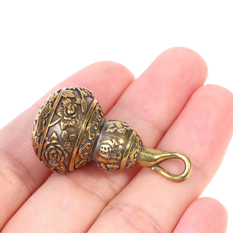 Brass Chinese Letters Blessing Lotus Gourd Charms Copper Lucky Car Key Chain Pendants Pill Box Medicine Case Container Bottle