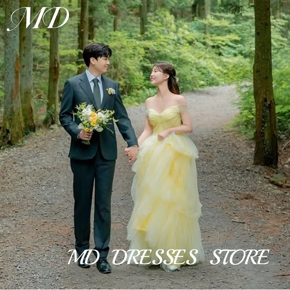

MD Elegant Yellow Off Shoulder Wedding Party Dress Sweetheart Korea Photoshoot Floor Length Birthday Party Dress Customised 2025