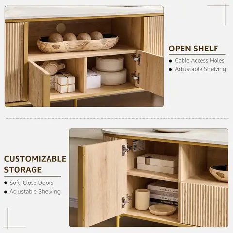 Luxury 70 Fluted TV Stand, Modern Chic Entertainment Center for TVs Up to 80 inches, TV Console with Faux Marble Top, Curved