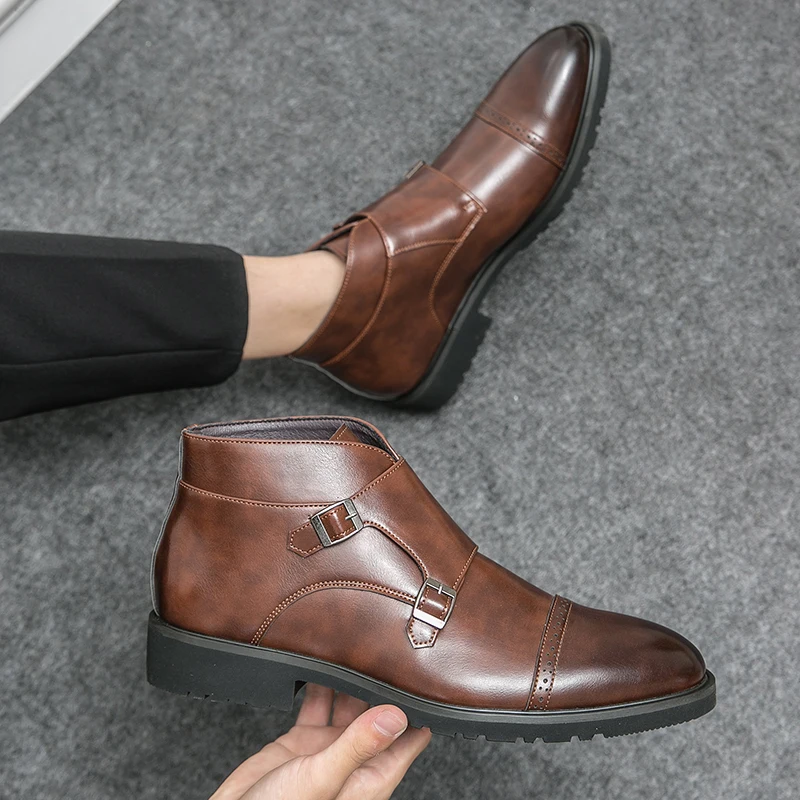 High Quality Ankle Boots for Men Social Formal Men Dress Leather Shoes Boots Man Britain Brogue Chelsea Boots Men 2025