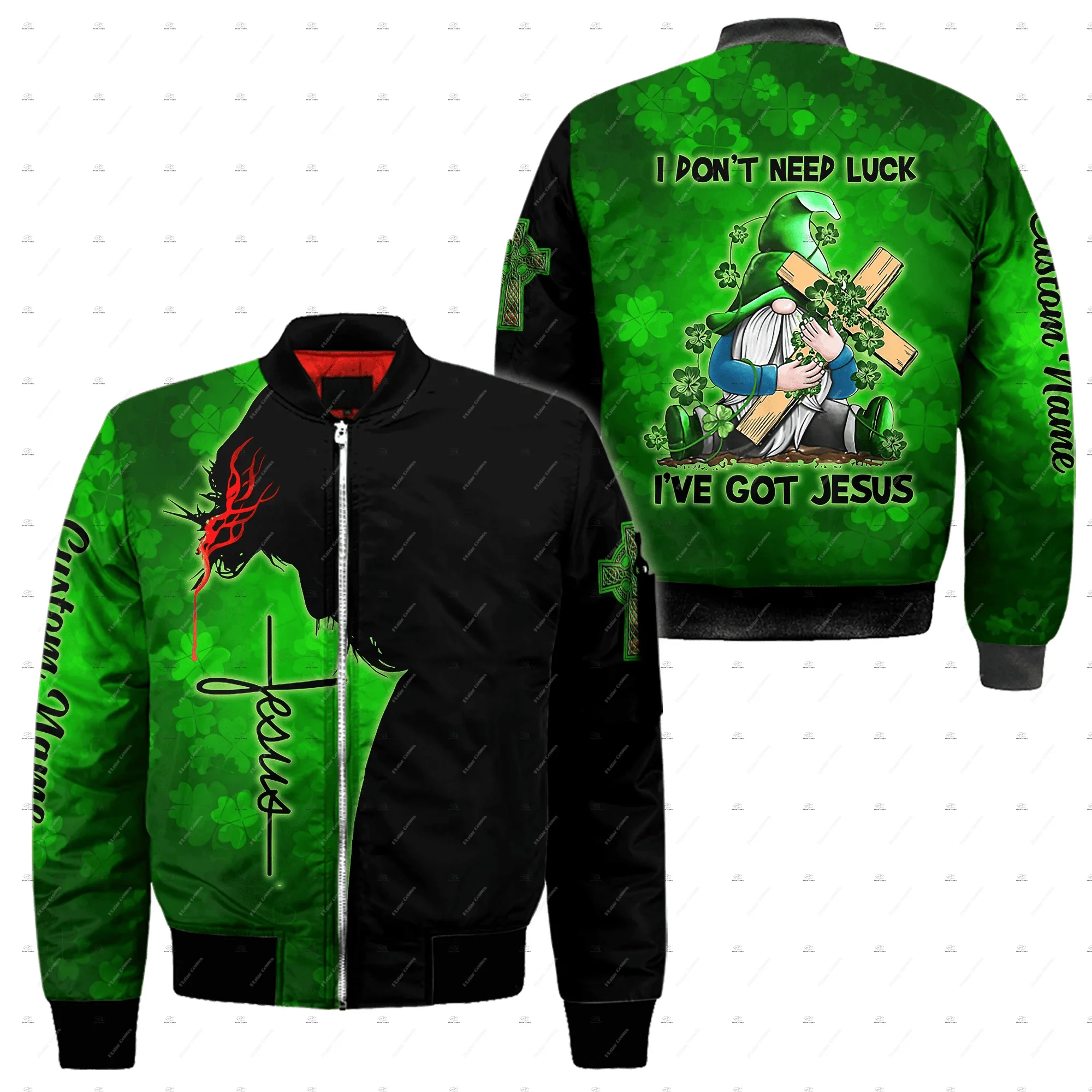 Custom Name Irish Ireland Country Flag St.Patrick Vintage Retro Winter Overcoat 3DPrint Windbreaker Casaul Funny Bomber Jacket A