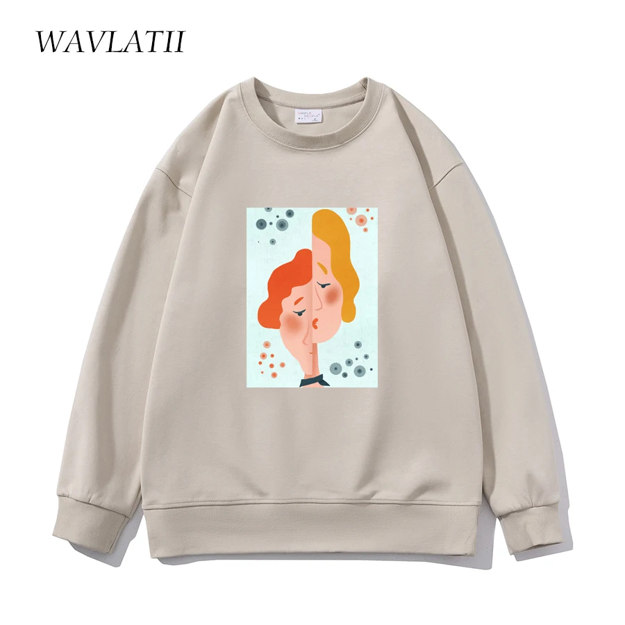 

WAVLATII Women Fashion Printed Sweatshirts Female Cotton Casual White Black Sporty Hoodie Lady Long Sleeve Autumn Tops WH2220