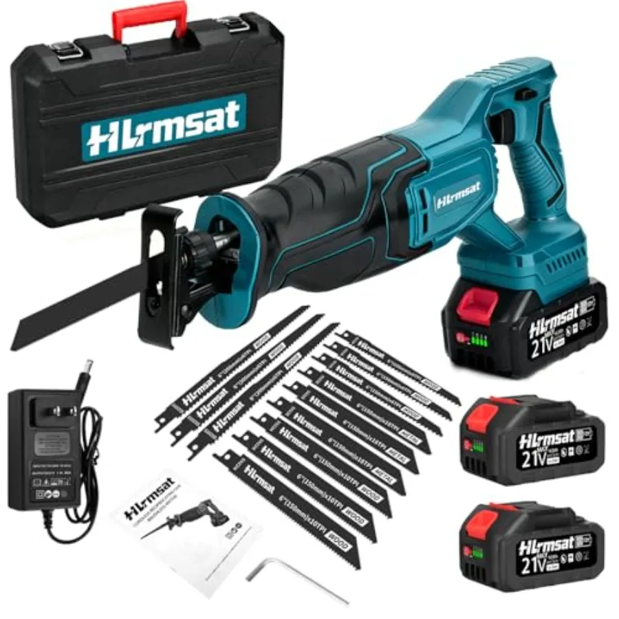 

Аккумуляторная бесщеточная сабельная пила 21В с двумя аккумуляторами 4.0Ач, 28мм, 3500 SPM, с регулируемой скоростью, 12 пильных полотен