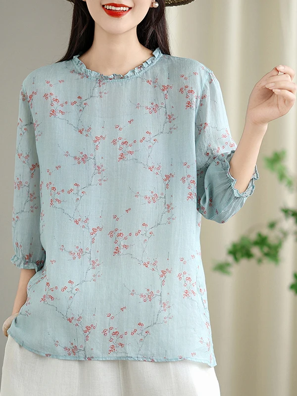 

Fre Floral Print Loose Fit Women's irt f Sve Overhead Sle Summer New Arrival Agel Design Casual Faion Top