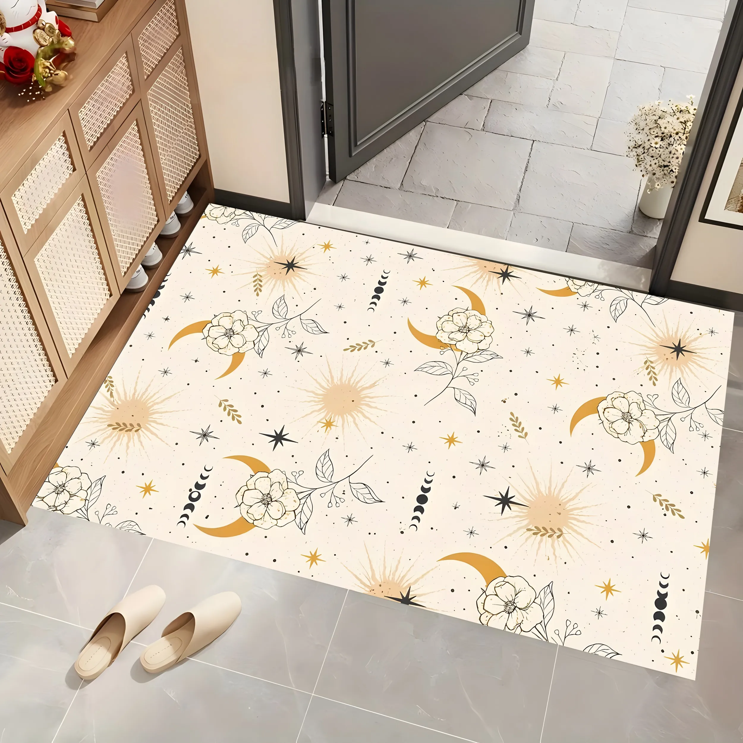 Star Moon Line Art Floral Starburst Rug, Luxury Soft Carpet for Living Room Bedroom, Home Decor
