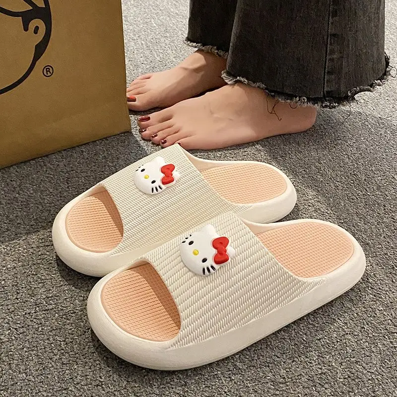 Hot Sanrio Cute Cartoon Home Shoes Hello Kitty Slippers Girls Thick-Soled Bath Indoor Non-Slip Cartoon Slippers Wear-Resistant