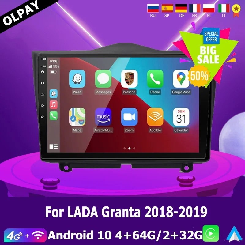 Car Radio Carplay Android 10 Audio Multimedia Player GPS Navigation Touch Screen BT 2DIN NO DVD For LADA Granta Cross 2018 2019