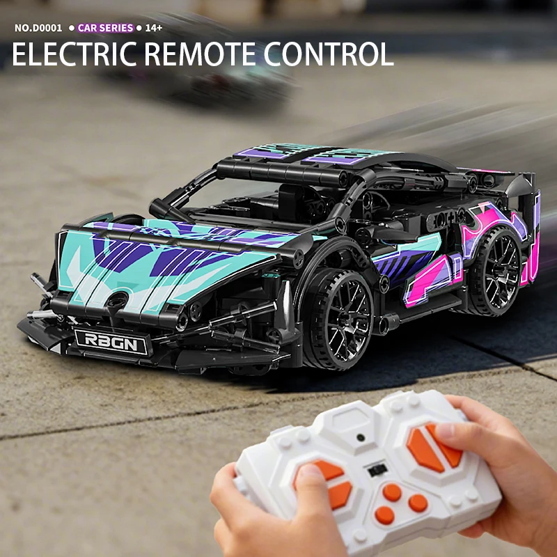 2.4G Remote Control RC Racing Cyberpunk Car Building Blocks, DIY Assembly Construction Brick Model Toy,  Speed RC Race Vehicle