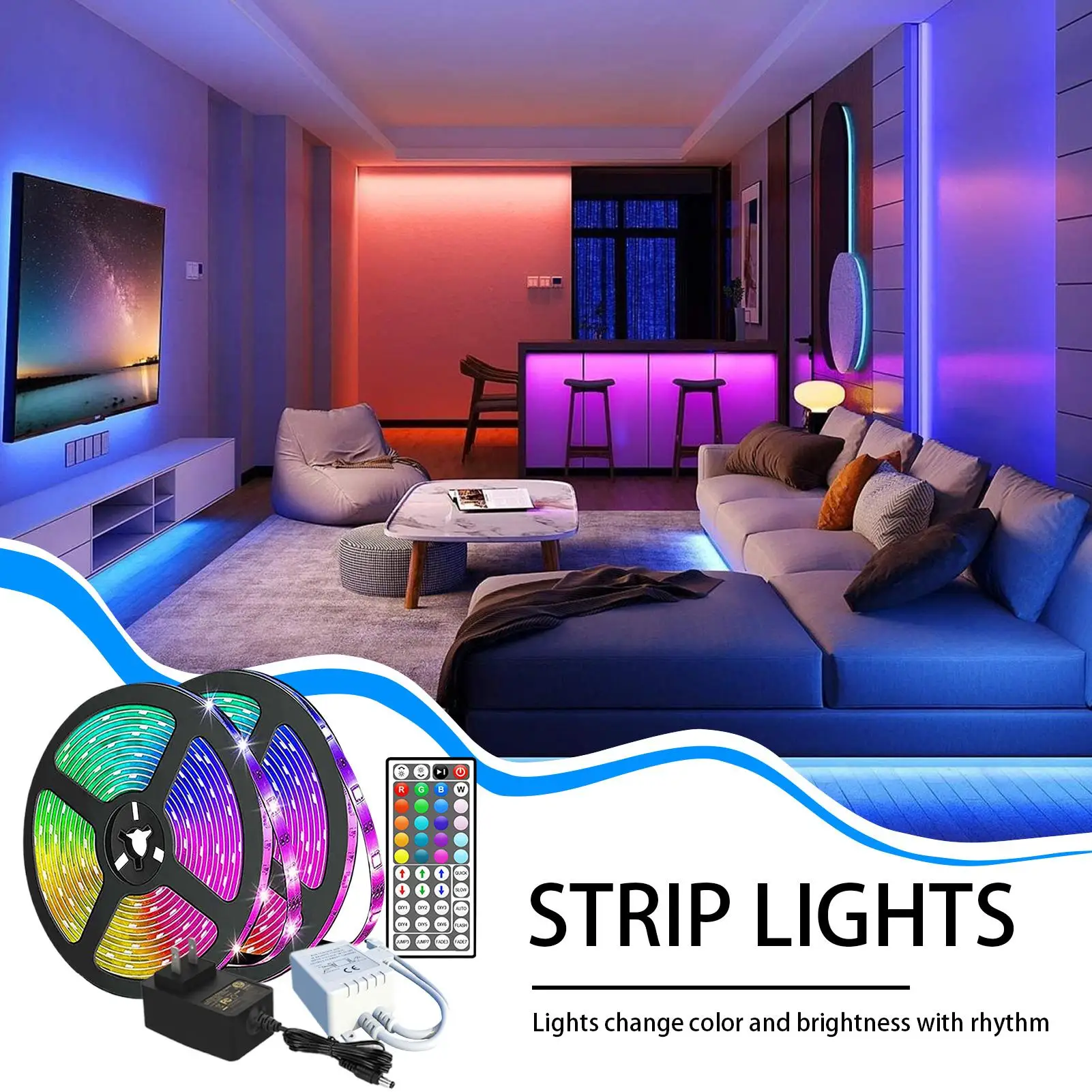 LED Lights Strip Color Changing 12V Music Syncing Remote Control 2m Bedroom Room Colored LED Strip Light For Living Room Ceiling