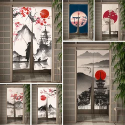 Japanese Style Door Curtain Noren Ink Printing Decor Linen Cotton Curtains for Living Room Kitchen Entrance Hanging Half-Curtain