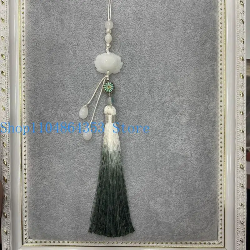 

652F Vintage Chinese Hanfu Pendant Traditional Tassels Pendants Imitation Lotuses Jade Fashionable Jewelry for Celebrations