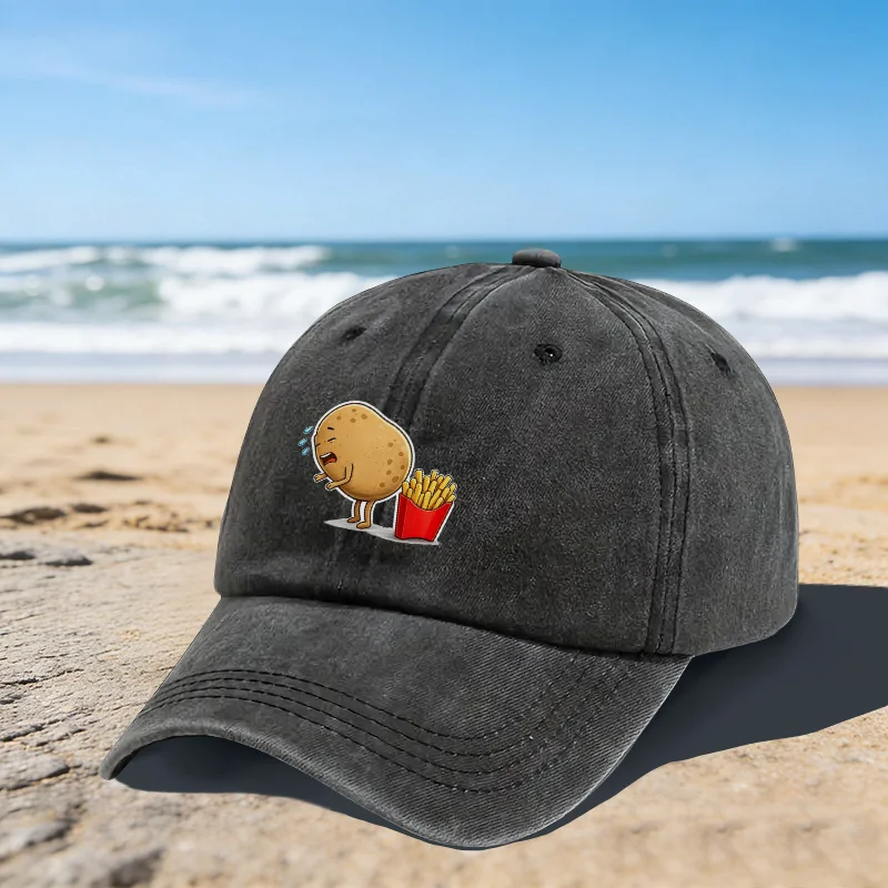 Crying-Potato-and-French-Fries-Print-Baseball-Cap-Unisex-Adjustable-Cotton-Cap-for-Beach-Vacation-Outdoor-Activities