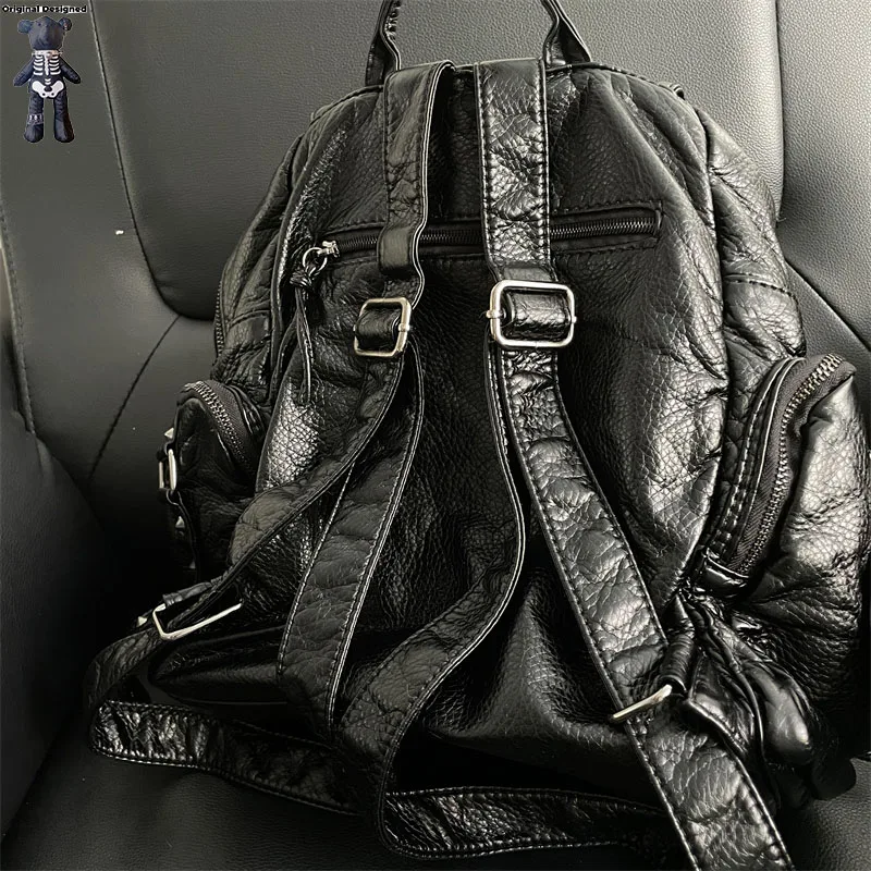 Y2K Spicy Women Girl vintage Metal Punk Shoulder Bag Backpacks Harajuku Ladies Hip hop Rock Lager Capacity Backpack Totes