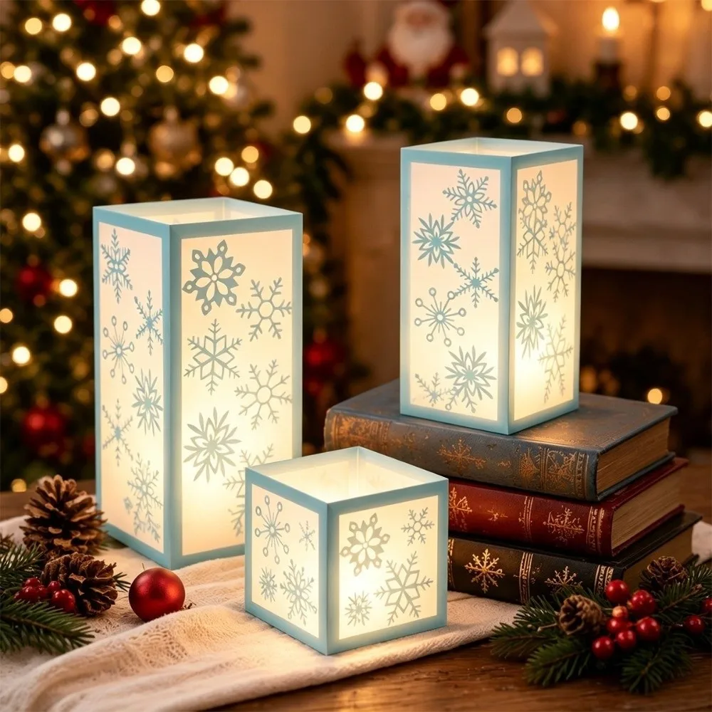 3 PCS Plastic Christmas Lampshade Xmas Elements Snowflake Candle Shade Table Ornaments Decoration Table Lamp Cover Christmas