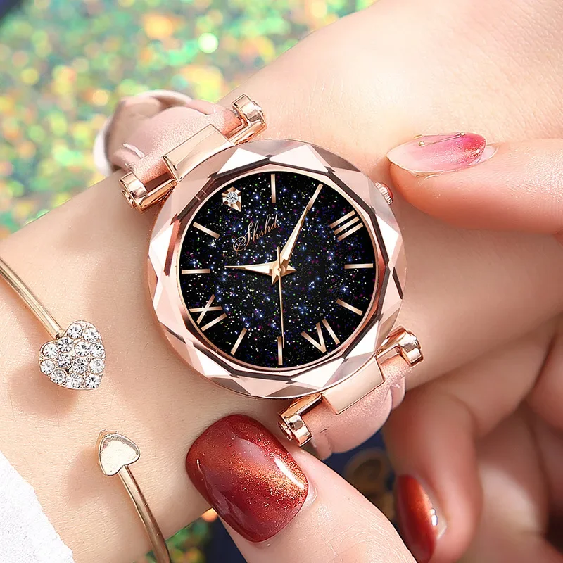 

Women Watch Rhinestone Romantic Starry Sky WristWatch Fashion Ladies Leather Watch Clock for Women Relogio Feminino Montre Femme