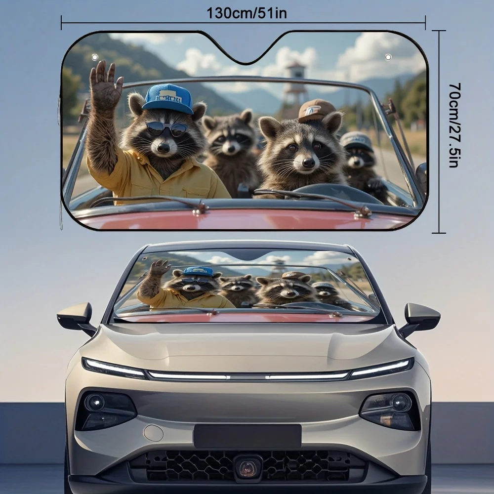 1pc Raccoon Driving Car Sun Visor Quick Drying Sunshield For Rainy Days Water Repellant Vehicle Accessory Universal Fit For Open
