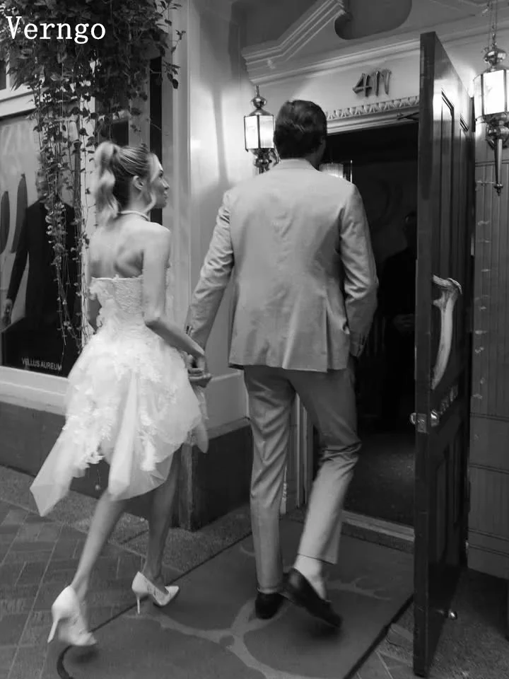 Verngo 高級レースミニウェディングドレス Swwetheart A ラインプリーツ花嫁ドレスティアードシビルウェディングドレスカスタマイズ