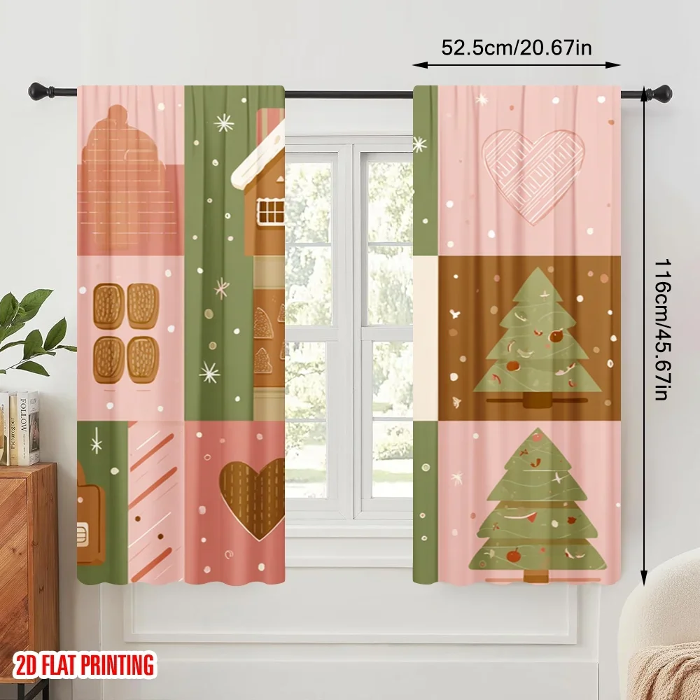 2pcs,2D plane printing Curtain Fabric Christmas Day Versatile Fabric (without rod) Outdoor Decorations Ldeal for Living Room,