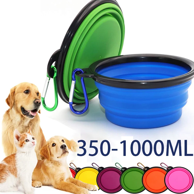 Folding Portable Silicone Dog Feeder Bowl 2 In 1 Pet Dispenser Outdoor Travel Dog Cat with Carabiner Bottle Food Water Container