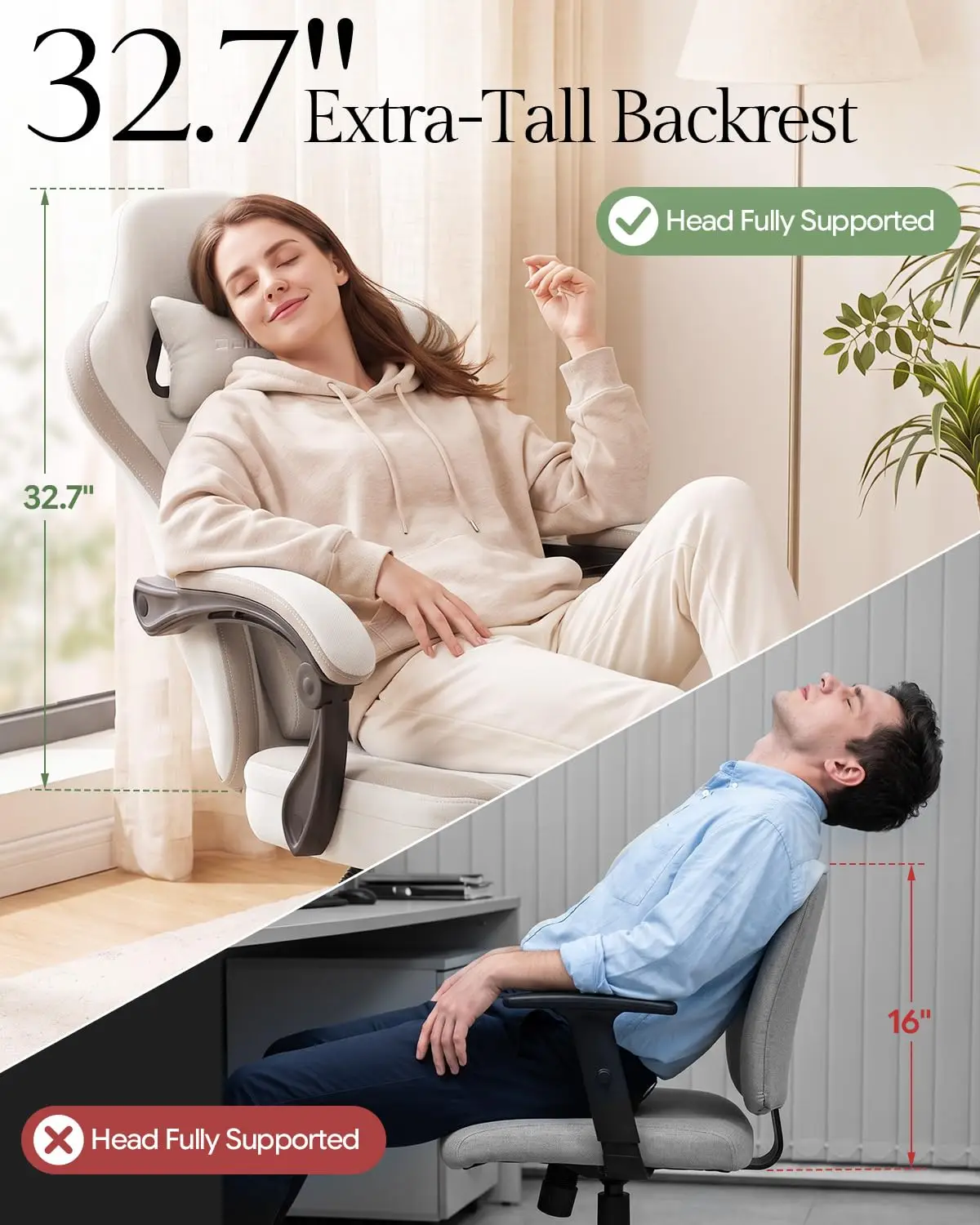 Breathable Fabric Gaming Chair with Pocket Spring Cushion, Gel Pad, Storage Bag, Footrest & Massage, Beige, Customized