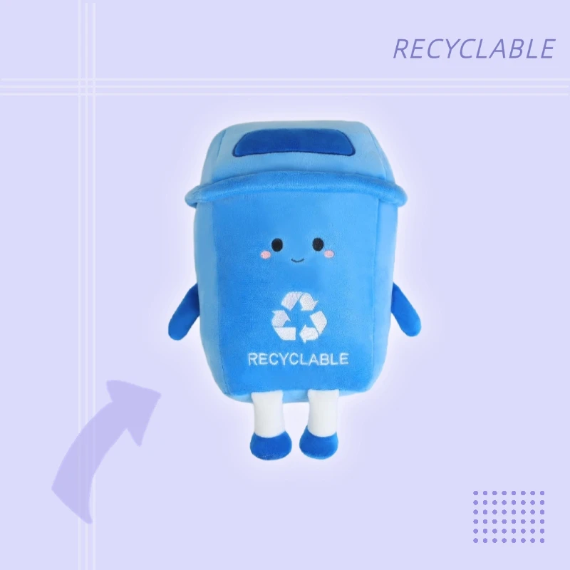 Blue Recyclable Garbage Can Plush Doll Creative Design Recycling garbage is everyone's responsibility Fun and funny